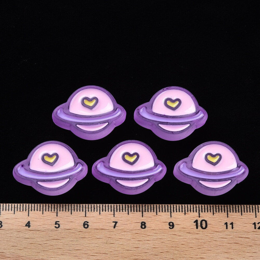 Frosted Purple, Pink, Yellow, White, Blue Planet Enamel Acrylic Bead ( 19mm x 26 mm x 9mm, Hole: 3mm)