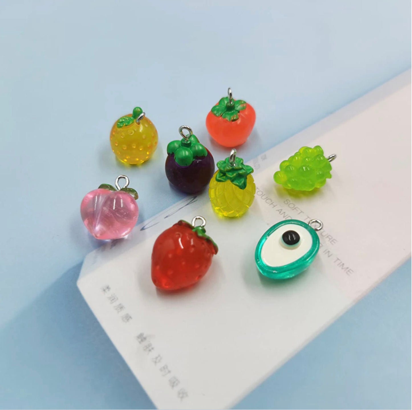 Acrylic Strawberry, Peach, Persimmon, Pineapple, Mangosteen, Grape, Orange and Avocado, Fruit Themed Charm Pendant