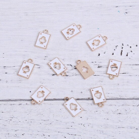 19MM White Poker Card Themed Enamel Charm