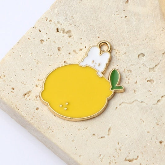 22MM Lemon Bunny Themed Enamel Charm