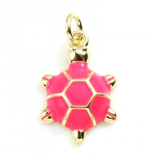 19MM Gold Plated Turtle Charm with Colored Enamel Shell