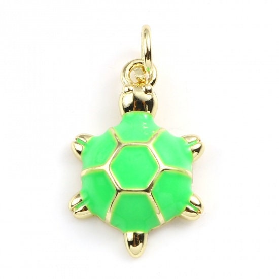 19MM Gold Plated Turtle Charm with Colored Enamel Shell