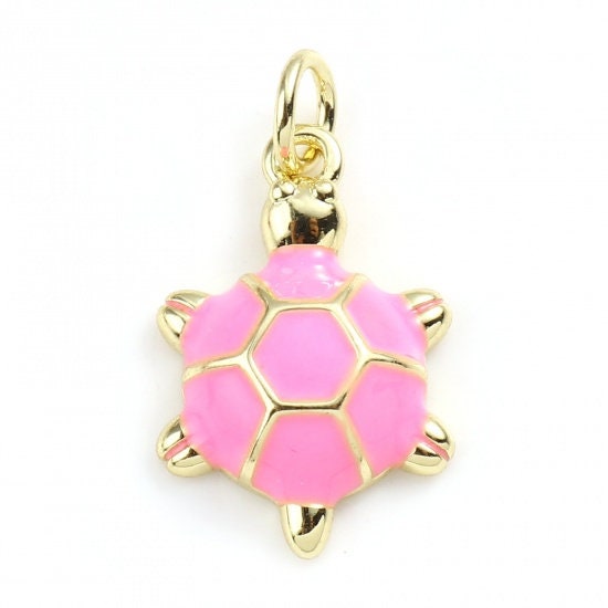 19MM Gold Plated Turtle Charm with Colored Enamel Shell