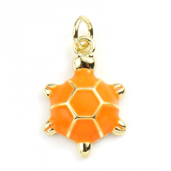 19MM Gold Plated Turtle Charm with Colored Enamel Shell