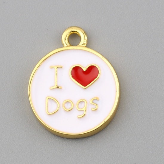 18MM Flat White Round "I Love Dogs" Enamel Charm