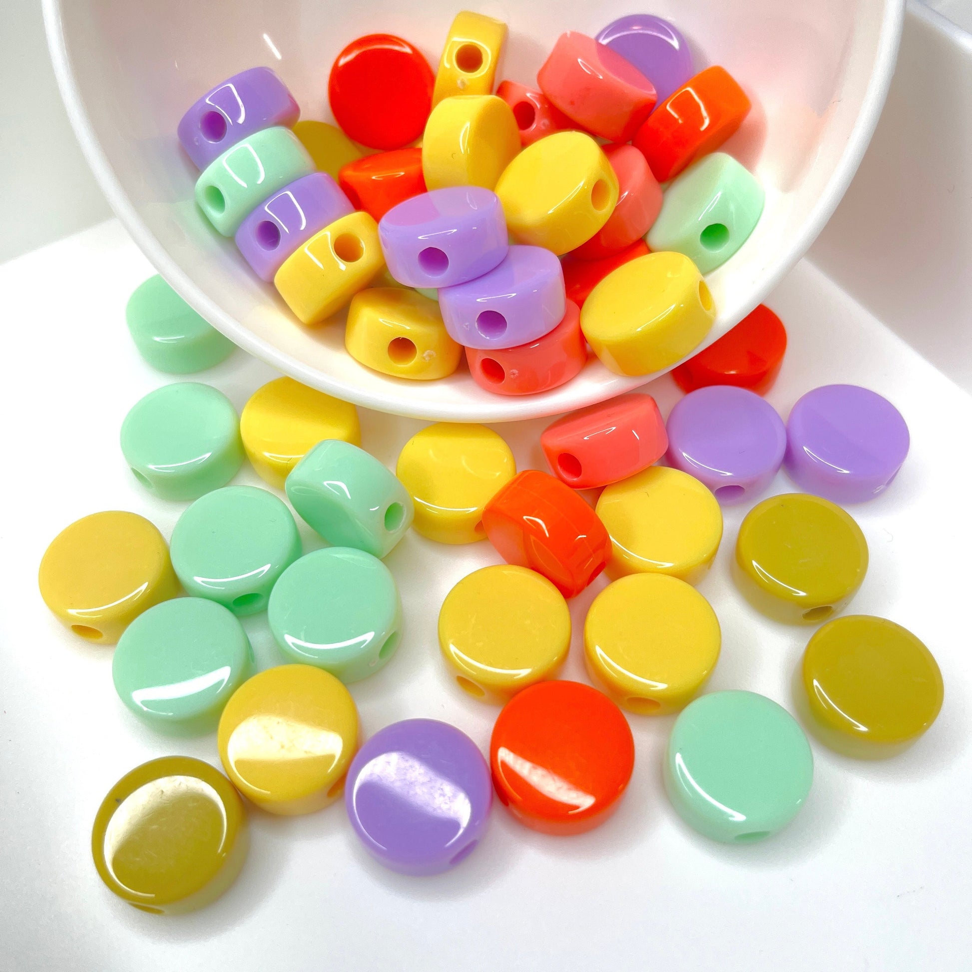 16MM Retro Colored Flat Round Acrylic Spacer Beads