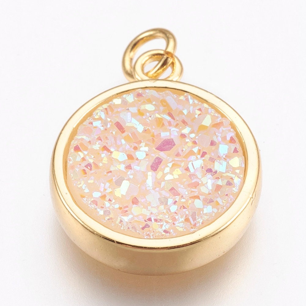 Druzy Cabochon Bezel Charm (14x11.5x3mm, Hole: 2mm)