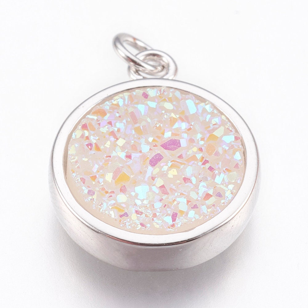 Druzy Cabochon Bezel Charm (14x11.5x3mm, Hole: 2mm)