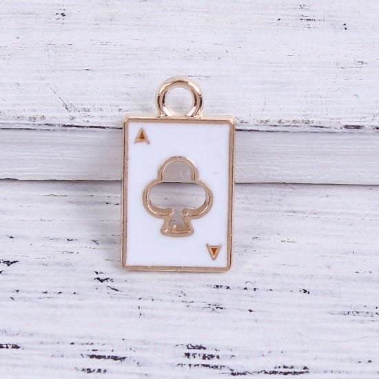 19MM White Poker Card Themed Enamel Charm