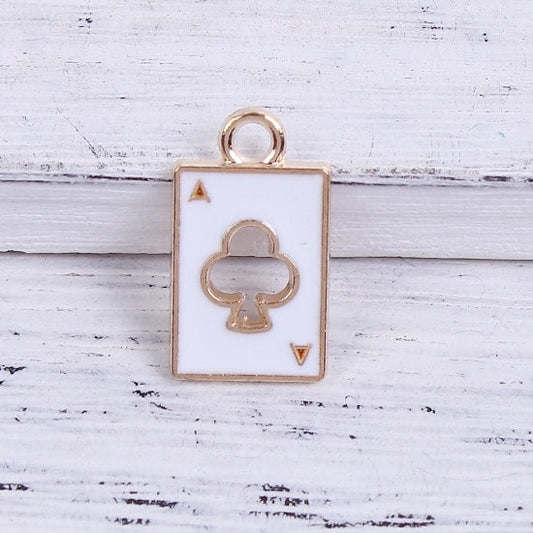 19MM White Poker Card Themed Enamel Charm