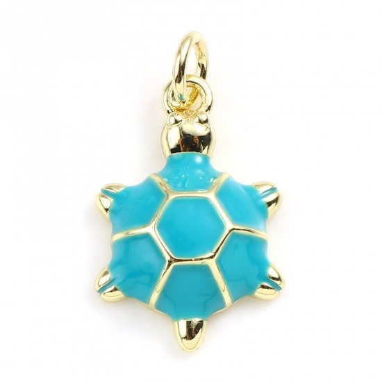 19MM Gold Plated Turtle Charm with Colored Enamel Shell