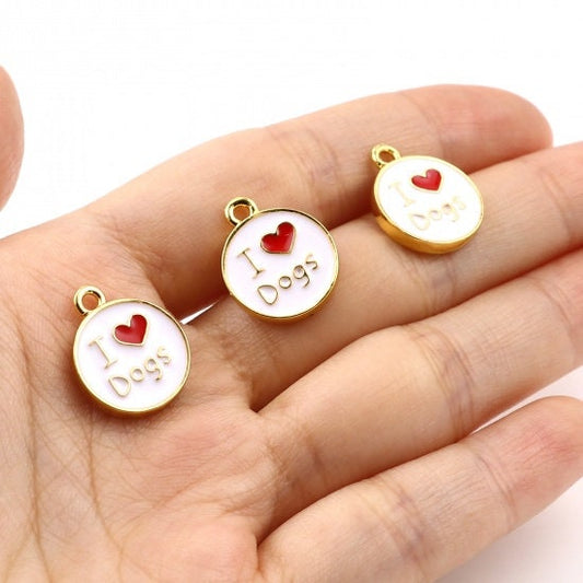 18MM Flat White Round "I Love Dogs" Enamel Charm