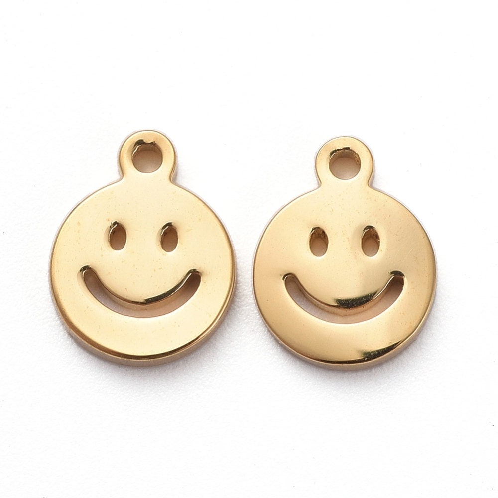 6MM Gold/Silver 304 Stainless Steel Smiley Face Charm