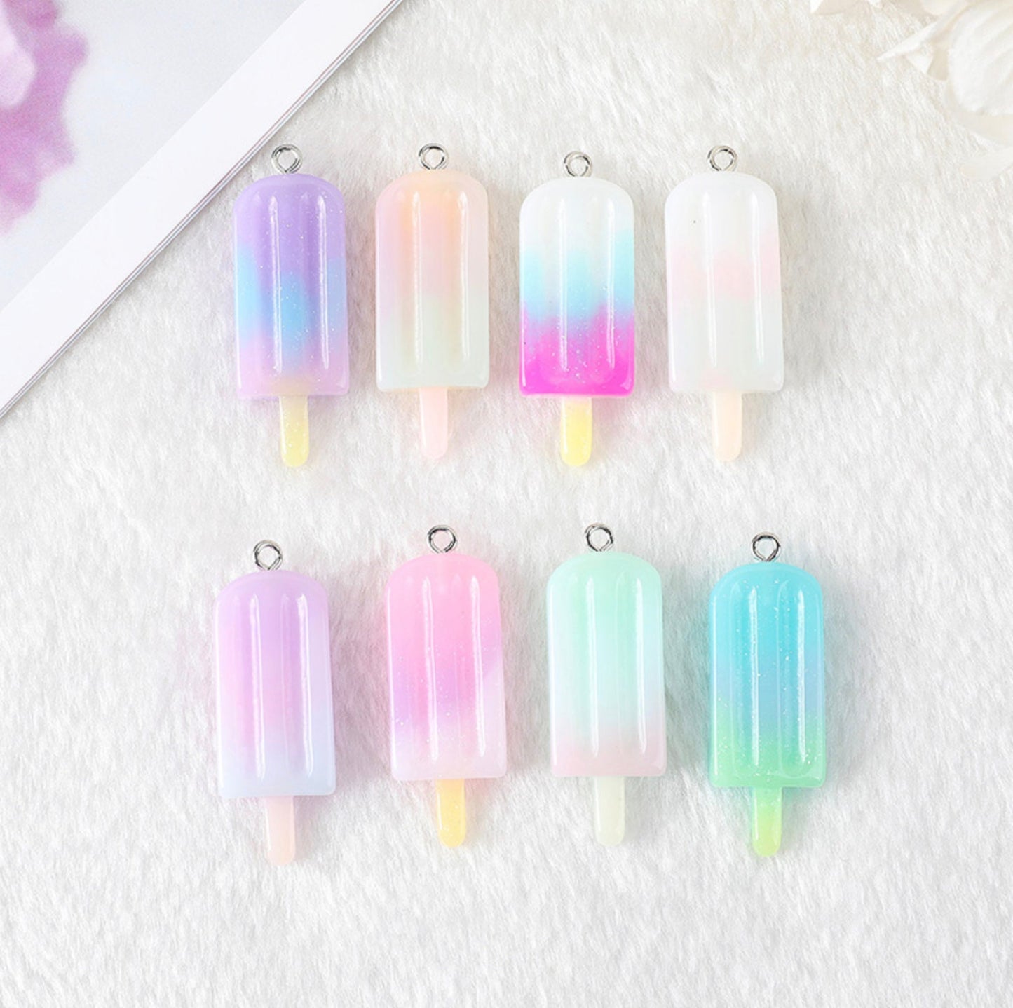 Multicolored Pastel Ice Pops, Popsicle Ice Cream Charm (36mm x 14mm x 5mm)