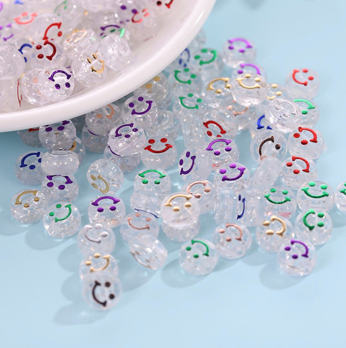 Solid/Transparent Colorful Mixed Color Smiley Face Beads (6mm x 10mm)