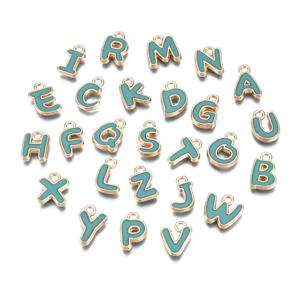 Cadet Blue Metal Letter Charms Individual or Set (11mm x 6.5mm x 2mm, Hole: 1.5mm)