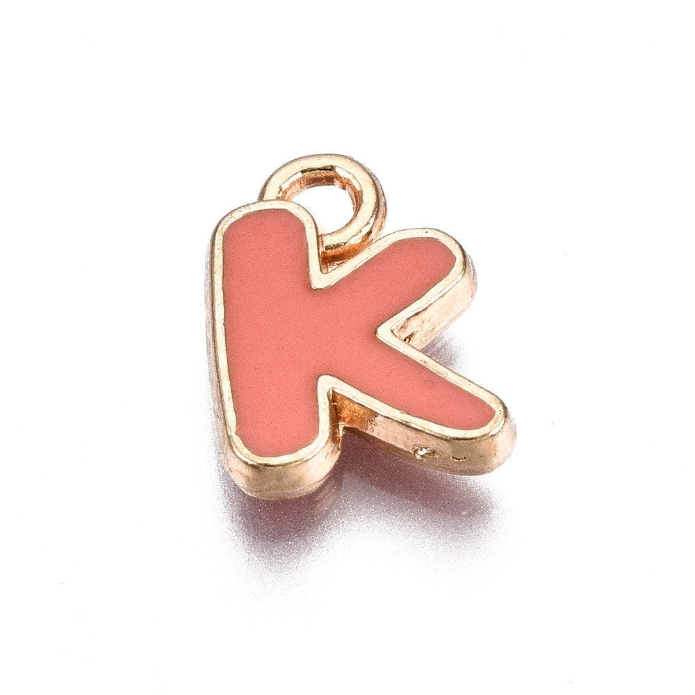 Salmon Orange Metal Letter Charms Individual or Set (11mm x 6.5mm x 2mm, Hole: 1.5mm)