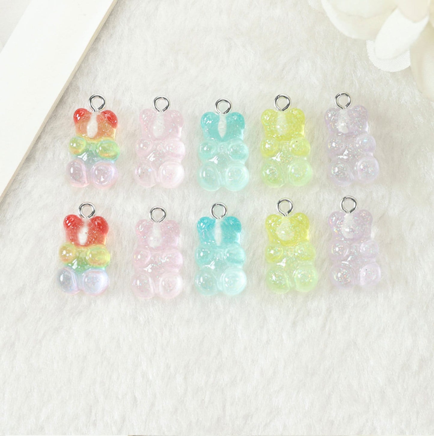 Pastel Sparkly Translucent Gummy Bear Charm with Eye Pin (11mm x 17mm)