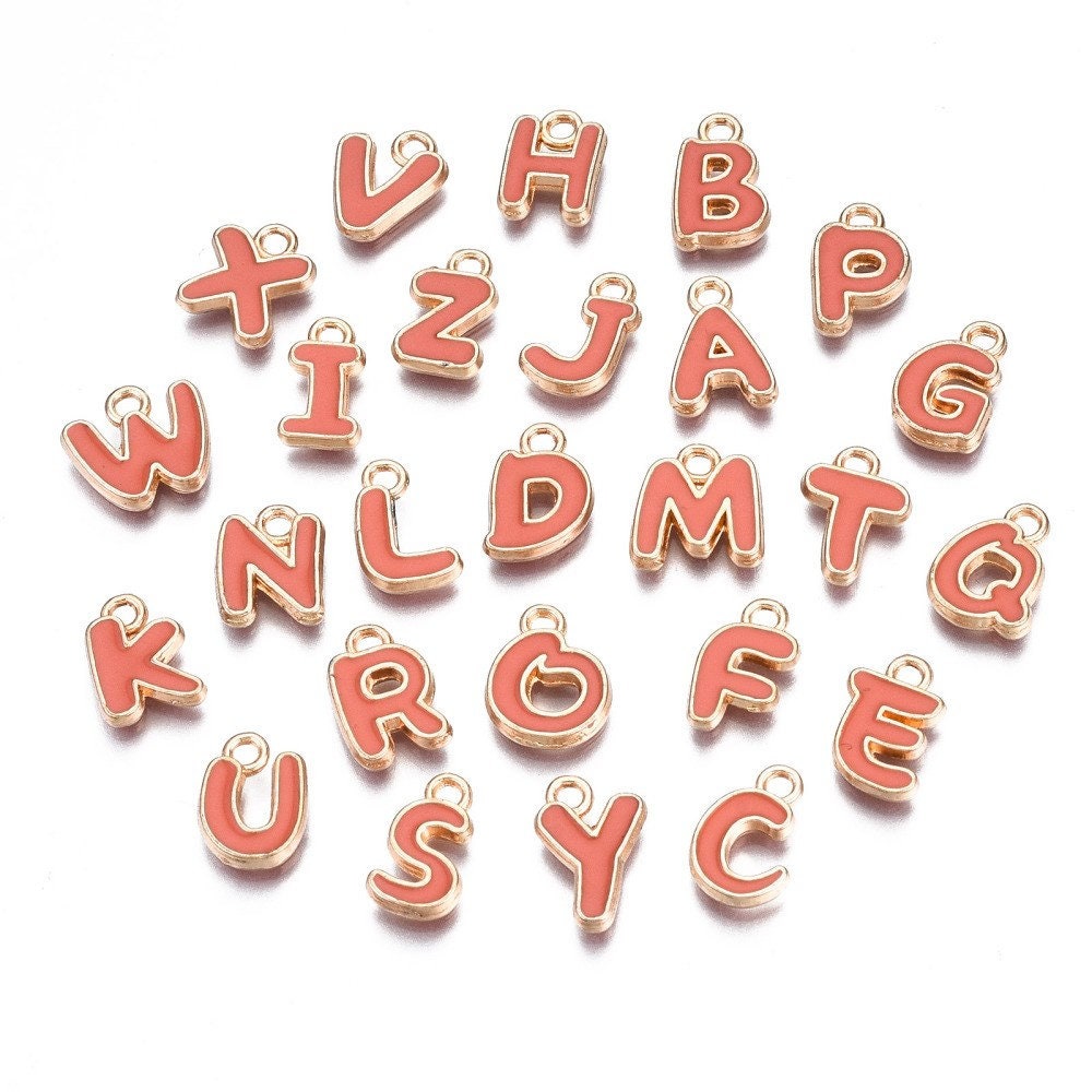 Salmon Orange Metal Letter Charms Individual or Set (11mm x 6.5mm x 2mm, Hole: 1.5mm)