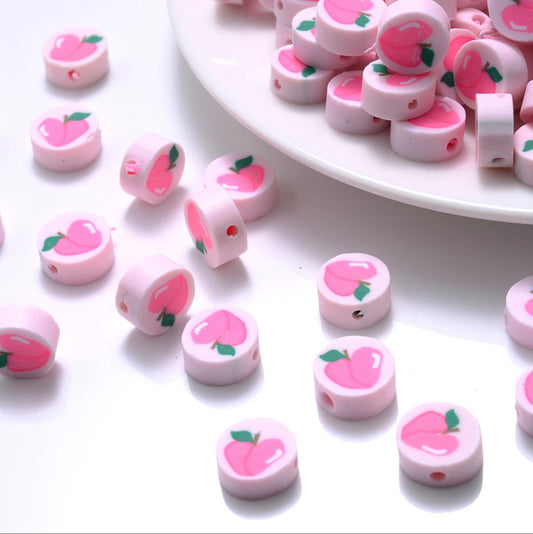 Peach Fruit Themed Polymer Clay Beads (10mm x 5mm, hole: 1.3mm)