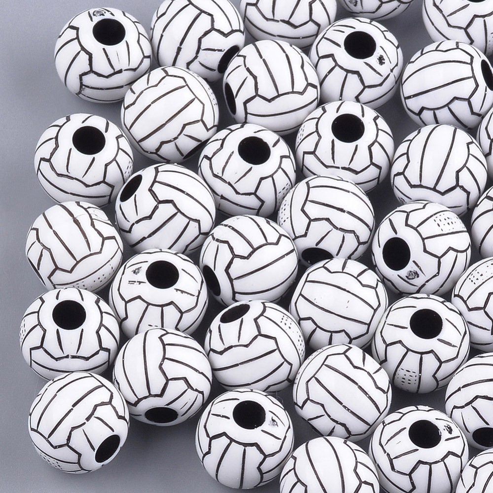 12MM Sports Themed Volleyball Acrylic Bead