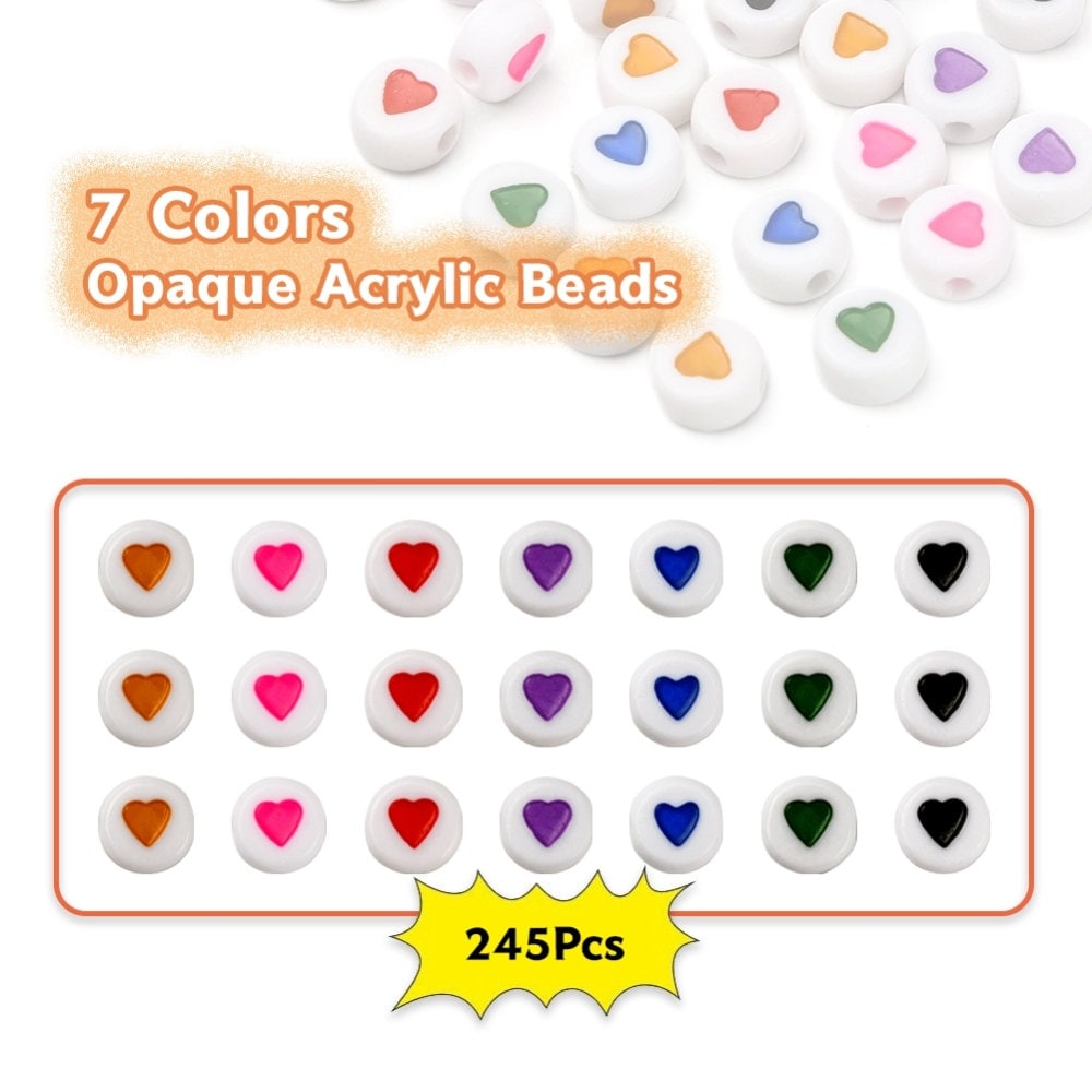 7MM Mixed Color Heart Bead Set (245 beads per box, 25pcs per color)