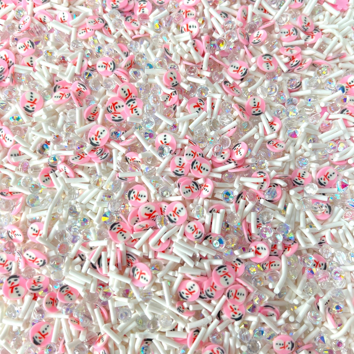 FAKE 5MM White Christmas Themed Snowman Polymer Clay Sprinkle Mix with Rhinestones (NOT EDIBLE) D3-27