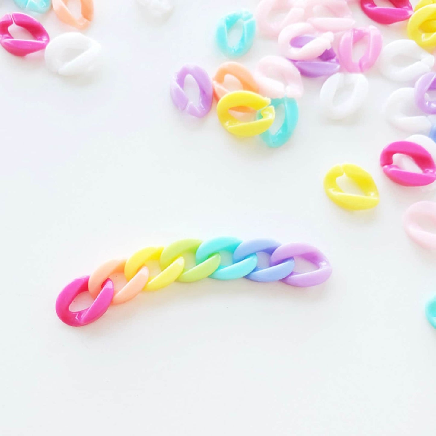 Cute Rainbow Colored Acrylic Chain Links Pieces (12mm x 9mm)