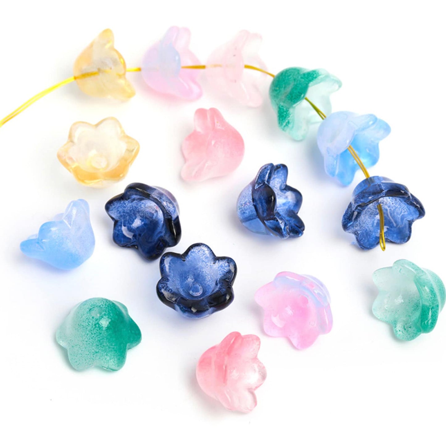 Cute Spray Painted Glass Flower Bud Beads (10.3mm x 7.4mm, hole: 1.5mm)