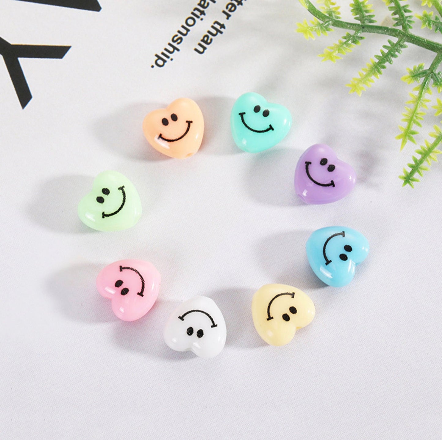 10MM Mixed Color Heart Shaped Smiley Face Beads