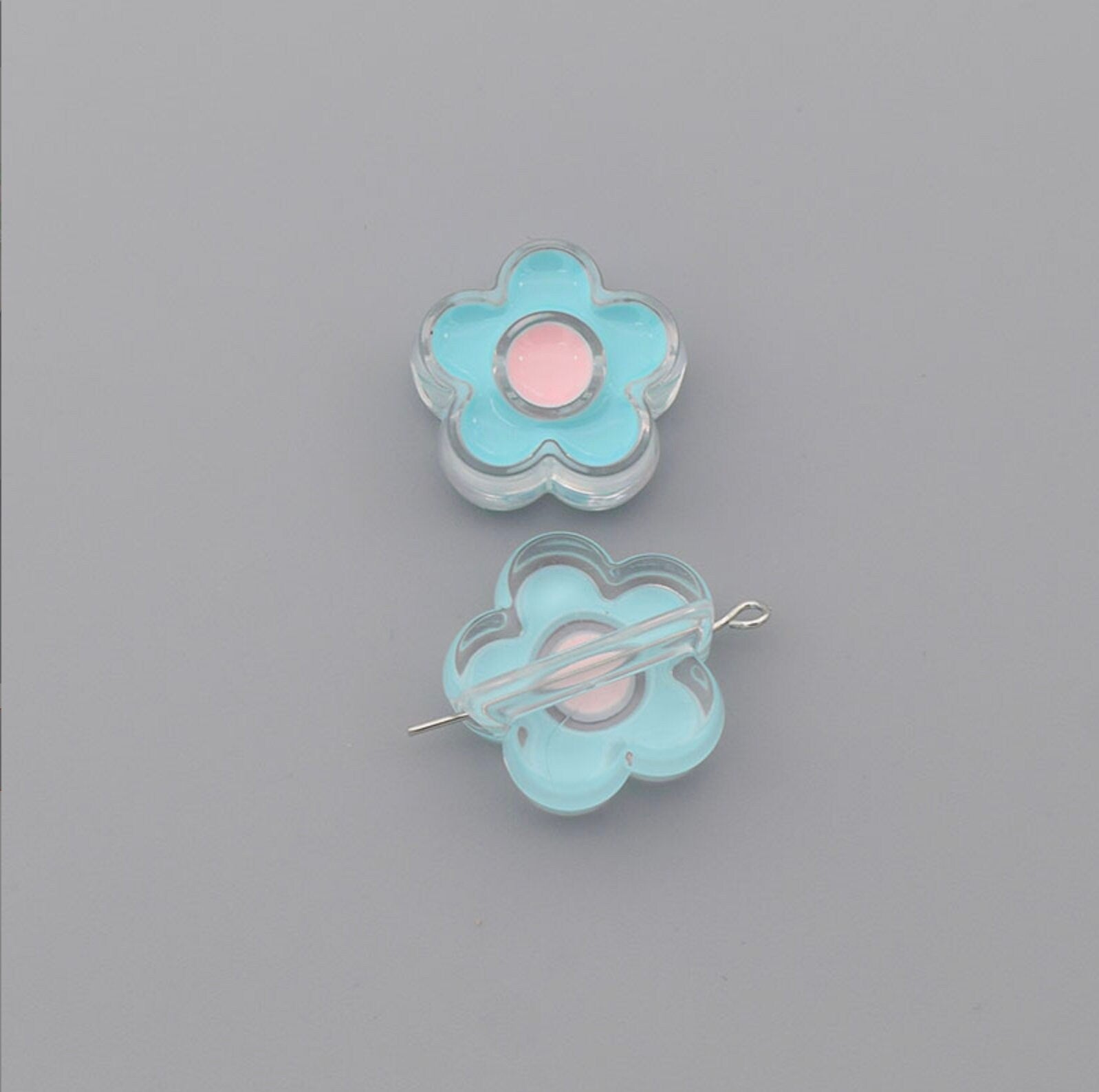 Cute Flower Enamel Acrylic Bead (18mm x 24mm x 9mm, Hole: 4mm)