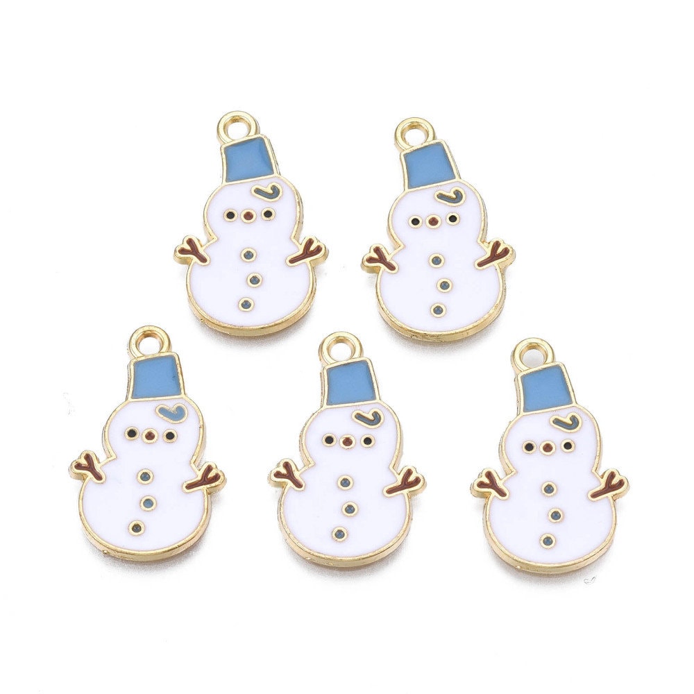 23MM Snowman with Bucket Hat, Christmas Themed Enamel Charm