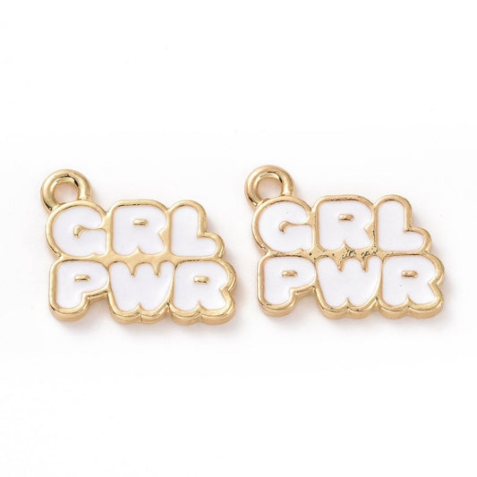 14MM Pink/White Girl Power Enamel Charm