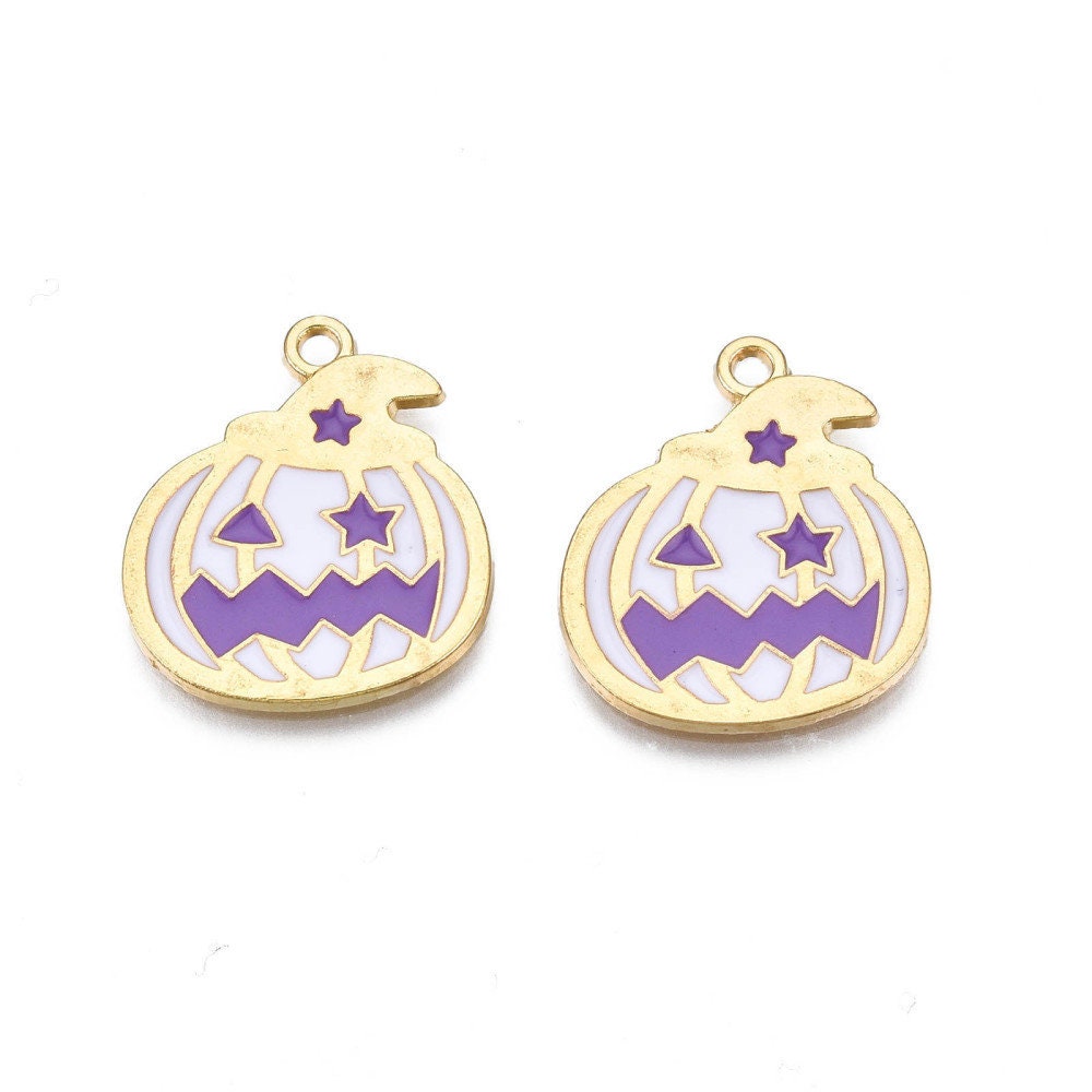 23MM White and Purple Jack-O-Lantern, Halloween Themed Enamel Charm