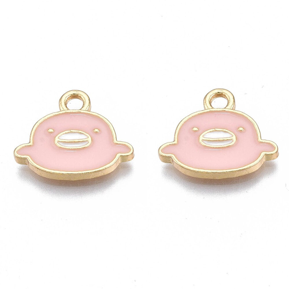 14.5MM Yellow, White, Pink Duck, Animal Themed Enamel Charm