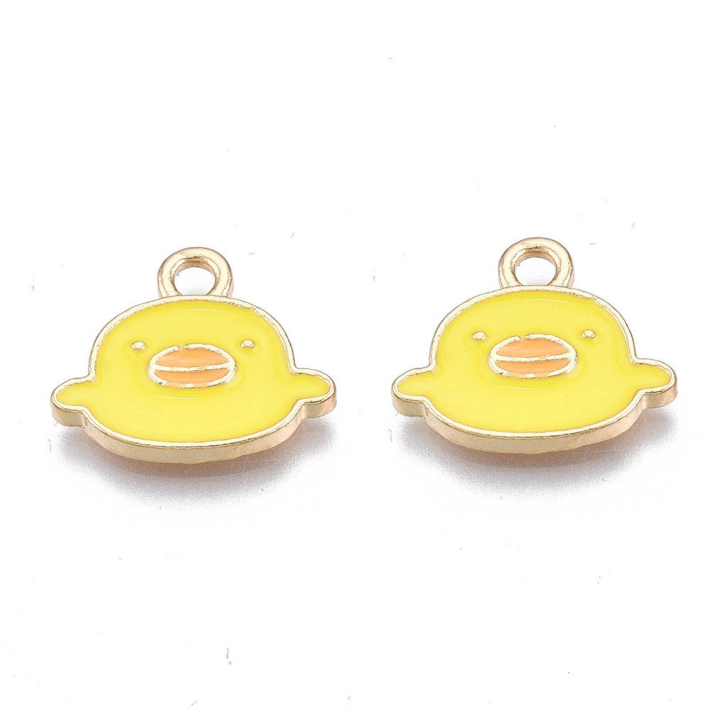 14.5MM Yellow, White, Pink Duck, Animal Themed Enamel Charm