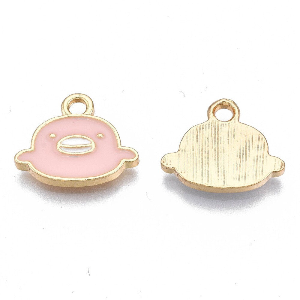 14.5MM Yellow, White, Pink Duck, Animal Themed Enamel Charm