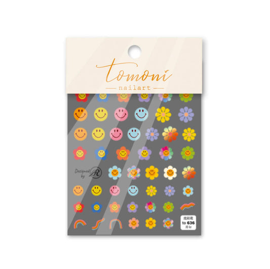 90's Themed Smiley and Flower Nail Art Stickers (to636)