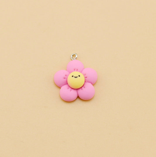 Pink Flower with Smiley Face Charm (21MM X 21MM)