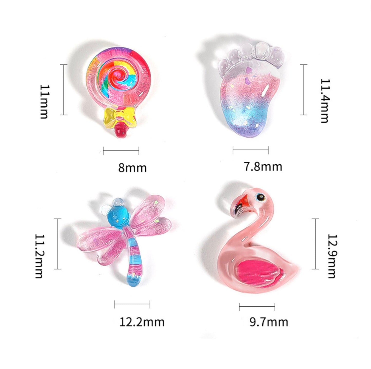 Cute Resin Lollipop, Flamingo, Dragonfly Nail Art Charms, Decoden, Cabochons, Mini Cabochon