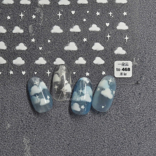 Dreamy White Cloud Nail Art Stickers (to468)