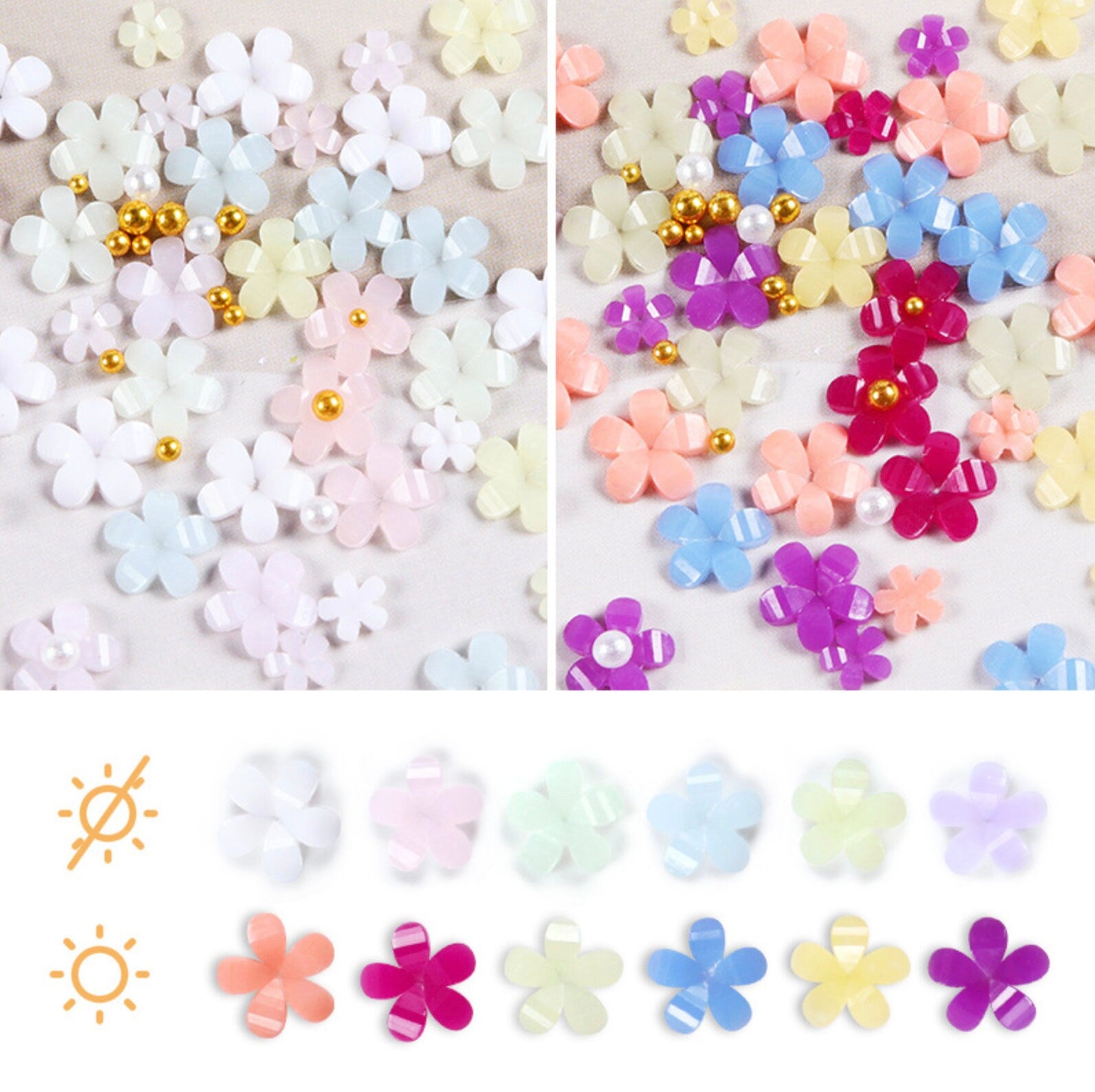 Color Changing Resin Flower Nail Art Decoden, Cabochon (3mm/6mm)