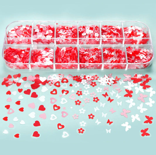 6 Pink and Red Themed Glitter Flake Set, Valentines Day Set #3 for Nail Art, DIY (3mm-6mm)