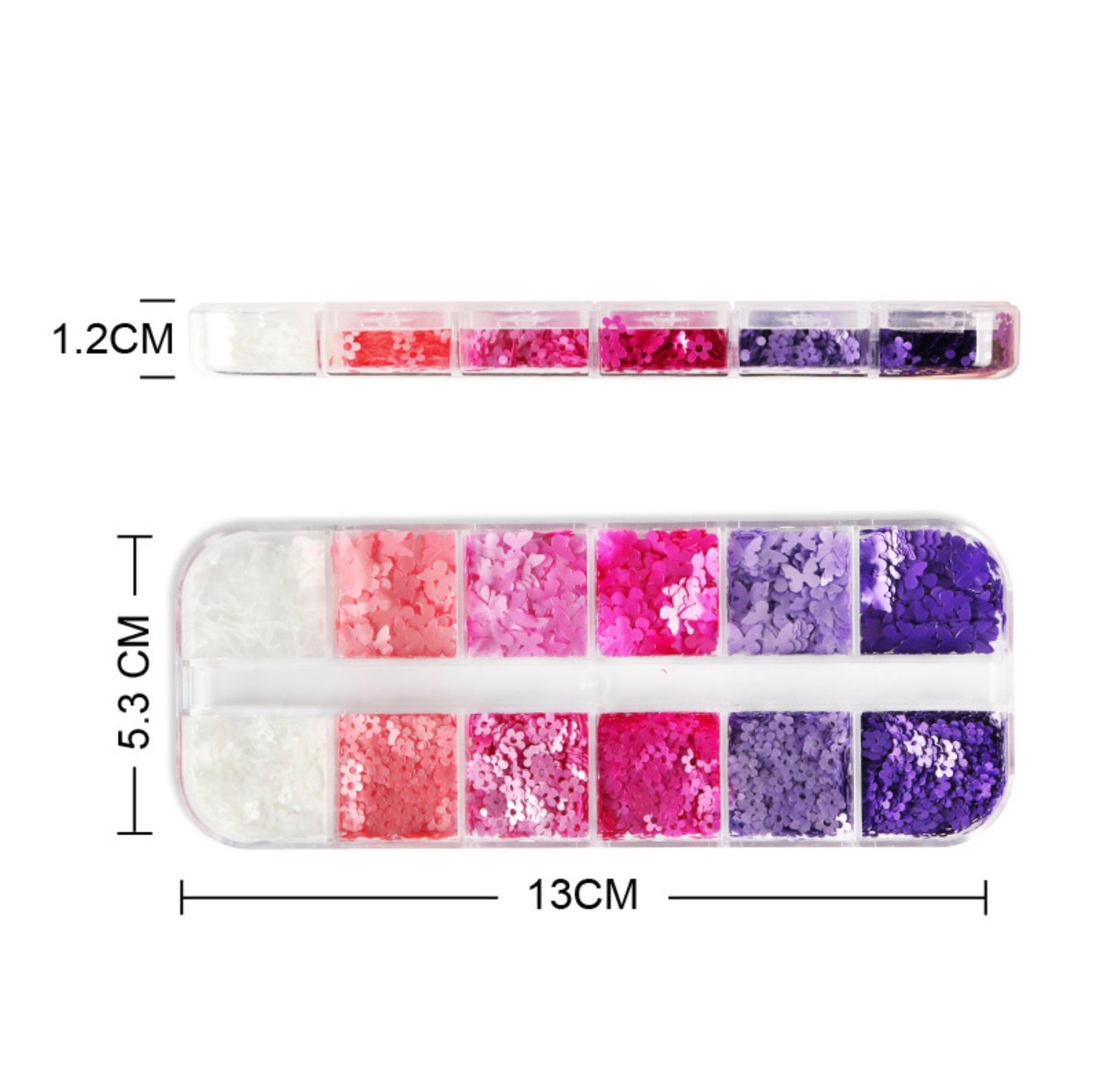 Pinks and Purples, Flower and Butterfly Glitter Set for Nail Art, DIY (3mm-6mm)