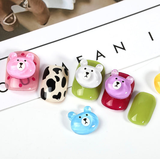 Kawaii Resin Bear (Pink, Yellow, Brown, Blue, Purple) Nail Art Charms, Decoden, Cabochons, Mini Cabochon