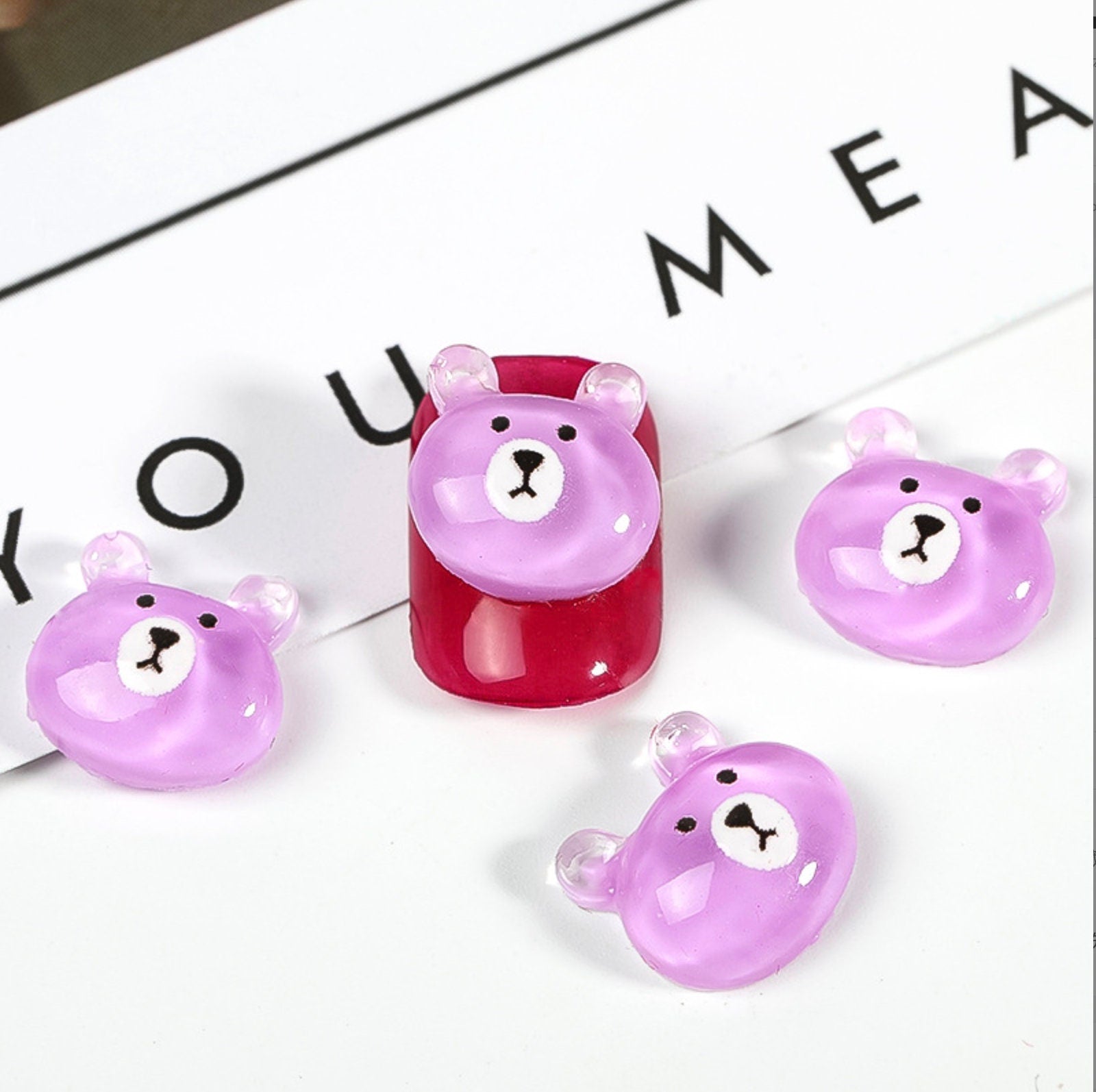 Kawaii Resin Bear (Pink, Yellow, Brown, Blue, Purple) Nail Art Charms, Decoden, Cabochons, Mini Cabochon