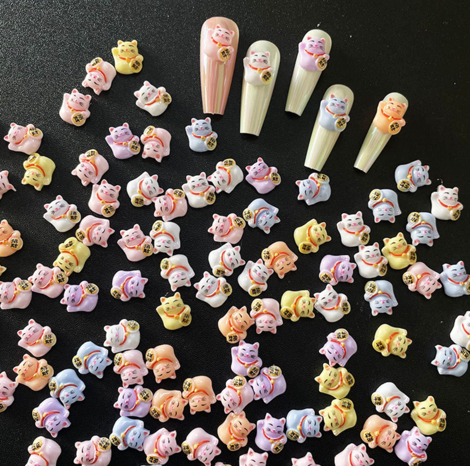 Cute Lucky Cat Themed Nail Art Charms, Decoden, DIY Supplies, Mini Cabochon