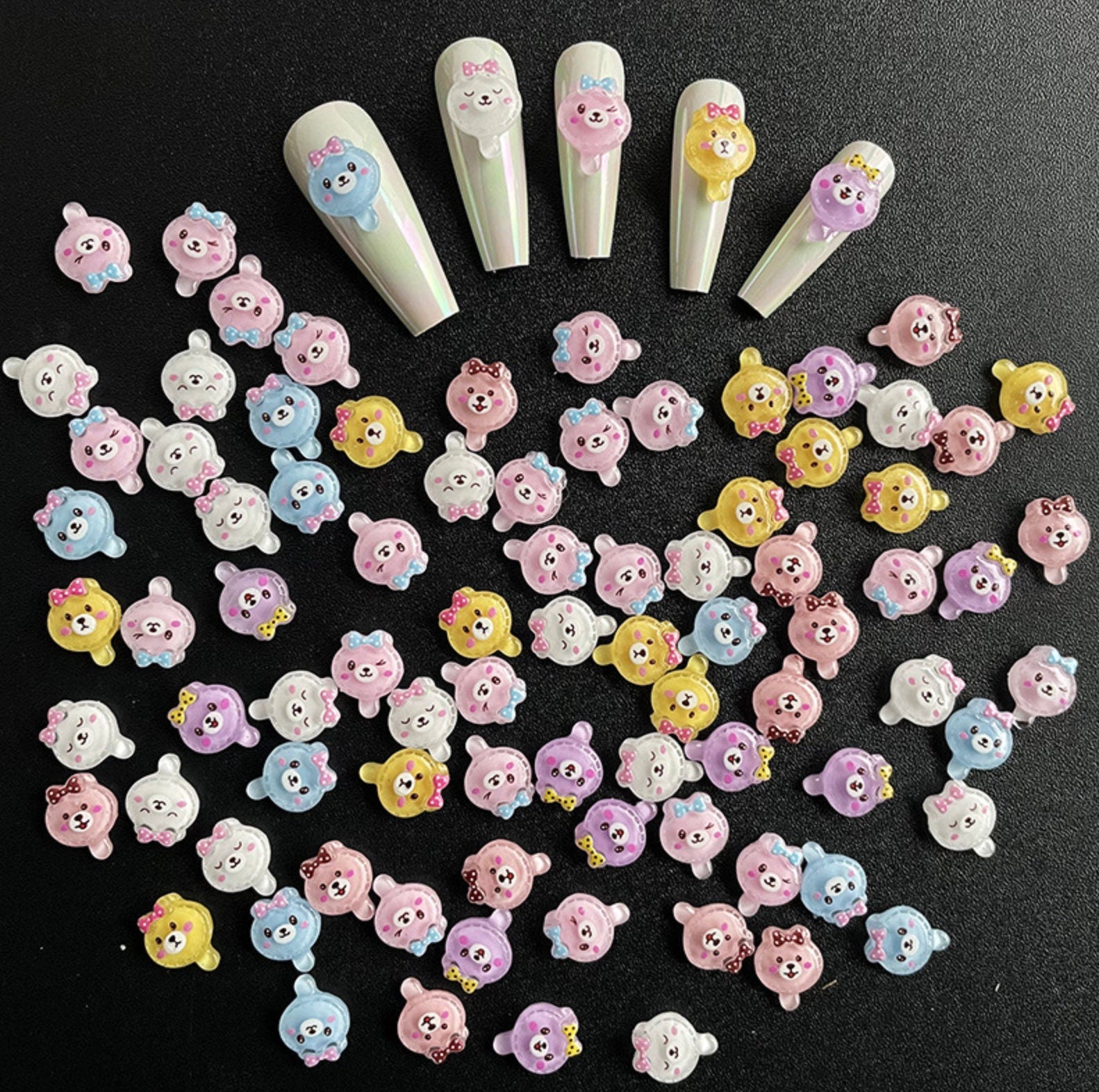 Cute Bear Lollipop Themed Nail Art Charms, Decoden, DIY Supplies, Mini Cabochon