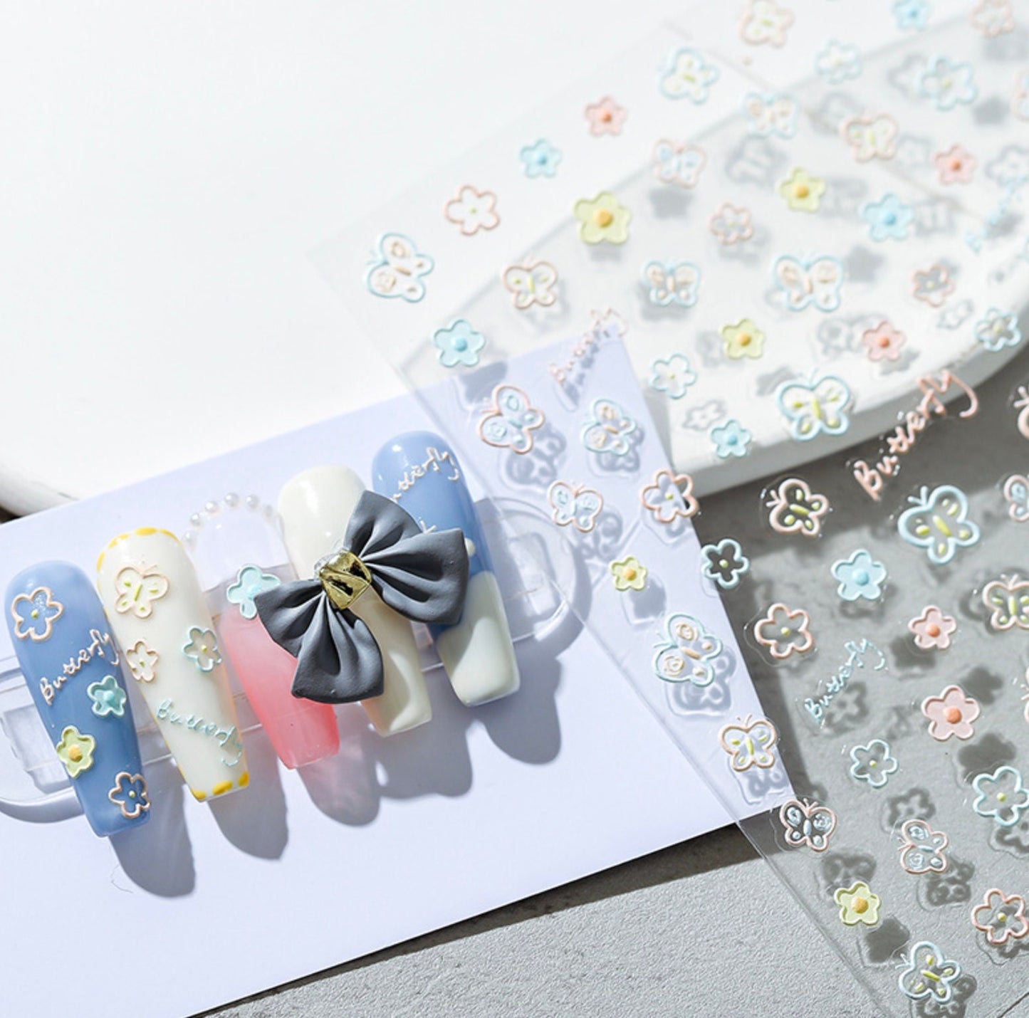 Butterfly Flower Field Themed Nail Art Stickers