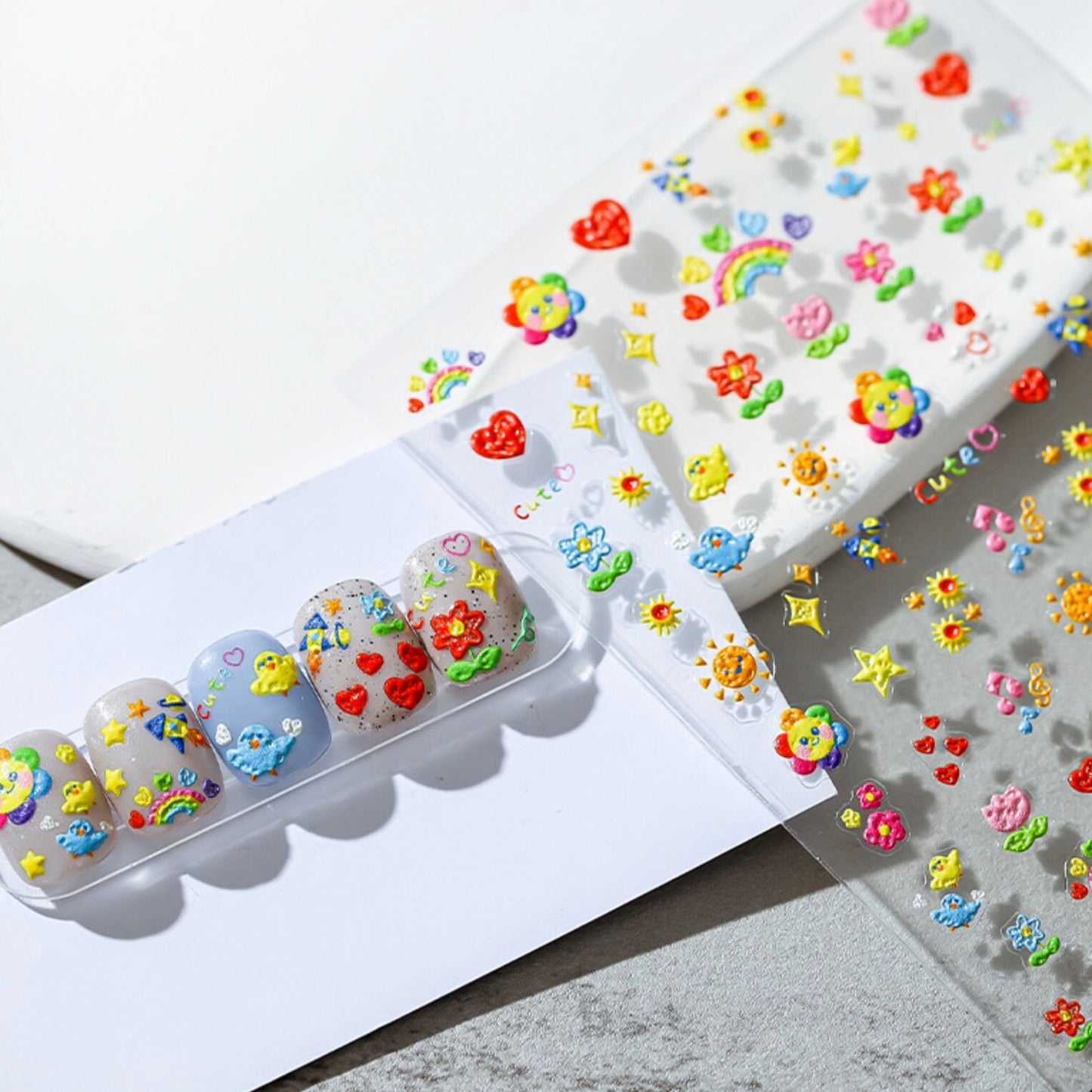 Happy and Bright Rainbow Flower Field Themed Nail Art Stickers